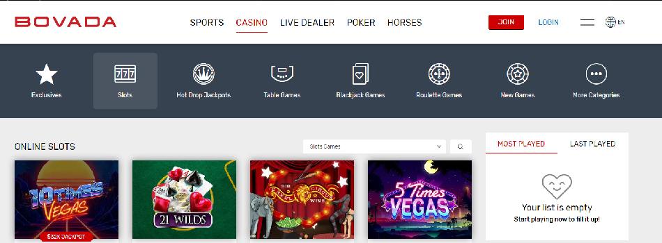 Bovada casino games